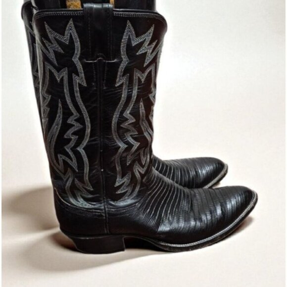 VINTAGE JUSTIN BLACK LEATHER COWBOY BOOTS SIZE 7.5 D WESTERN STYLE 9073 USA main image 7